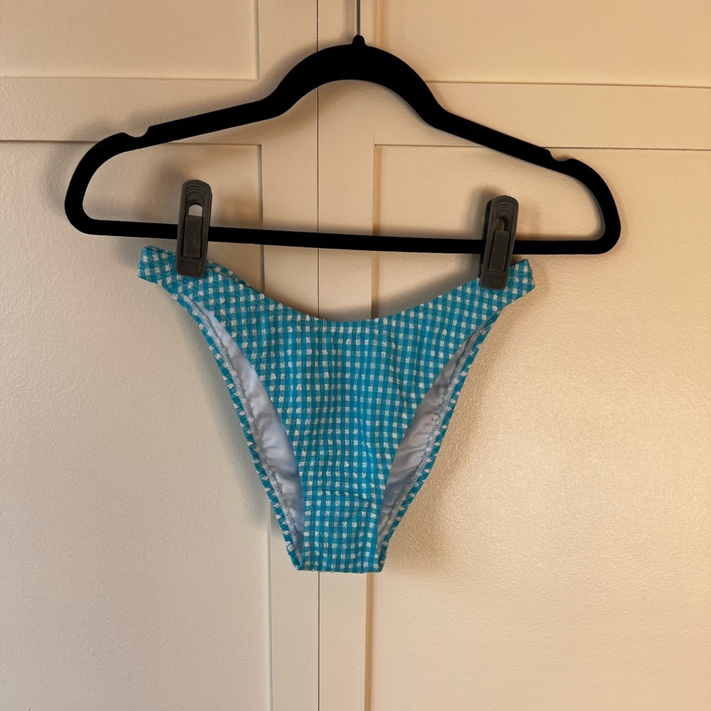 Lilly Pulitzer Blue White NWOT Women’s Aelin Crinkle Gingham Bikini Bottom‎ Sz 2